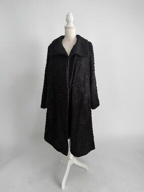 ANNETTE GORTZ Black Wool Floral Blend Coat Size 42 / US 12